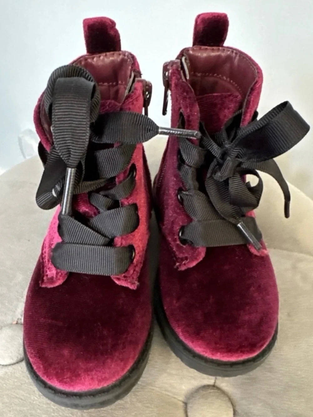 Cat and Jack Velvet Burgundy Lace-Up Ankle Boots Toddler Size 5